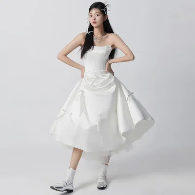 ウェディングドレス ロングドレス リボン 結婚式 Aラインドレス 花嫁 前撮り 二次会 イブニングドレス ブライダル ワンピース 海外挙式 トラップレス ドレス お呼ばれ ドレス 結婚式 披露宴 演奏会 文化祭 小さいサイズ 大きいサイズ オーダーメイド