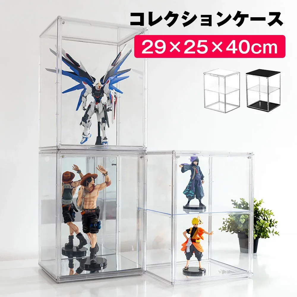 Figure Case ป้องกันรังสียูวี 98% LED Cable Hole Stackable Collection Case Hobby Acrylic Case Clear Tabletop Transparent High Quality Display Case Storage Box Doll Case Magnetic Door Transparent Display Case RG HG MG PG SD Gunpla Plastic Acrylic Large