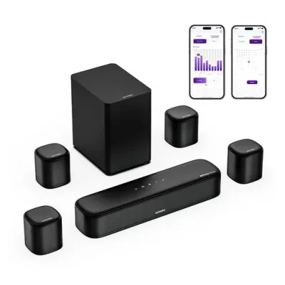 ULTIMEA 7.1ch サウンドバー Dolby Atmos 350W BassMX搭載 サブウーファー&サラウンドスピーカー付き HDMI eARC/Bluetooth/光/AUX/USB対応 APP制御対応 重低音 ホームシアター スピーカー
