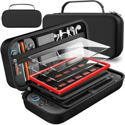 【新登場-4in1】Switch 2 専用 収納スイッチ2 ケース+ガラスフイルム ガイド枠付き 2枚+ 24ゲームカードスロット 大容量 収納バッグ 全面保護 耐衝撃 キズ防止 防水防塵 周辺機器 持ち運び便利…