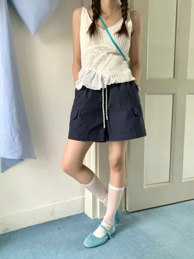 レディース ショーツ ハイウエスト ワイドレッグ カーゴ ゆったり 伸縮ウエスト スリム見せ カジュアル 夏用 普段使い 軽量