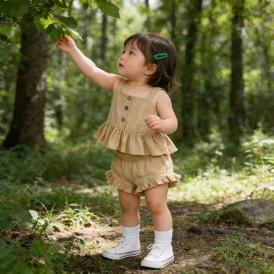 ベビー服 女の子 夏 キャミソール トップス フリルエッジ ボクサーパンツ 2点セット 綿麻素材 軽量 通気性 吸湿速乾 普段使い かわいい