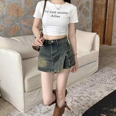 デニムショートパンツ レディース 夏用 ハイウエスト Aライン スリム ヒップハング スカートパンツ ファッション セクシー スタイル コーディネート アイテム デニム素材 伸縮性 軽量 普段使い