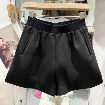 レディース 秋冬 黒 ハイウエスト ワイドレッグ パンツ 伸縮性 ウエスト aライン カジュアル 普段使い 快適 フィット