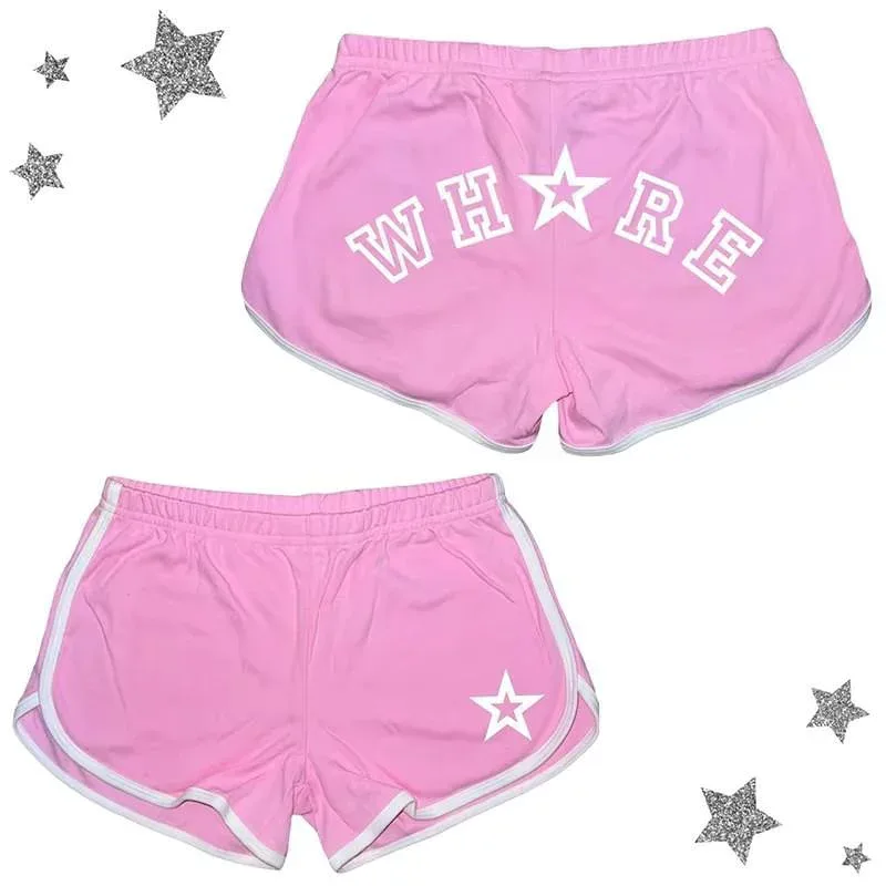 ショートパンツ レディース ピンク アルファベット プリント セクシー スイート フレッシュ 少女用 伸縮 ウエスト カジュアル 普段使い 軽量 伸縮性