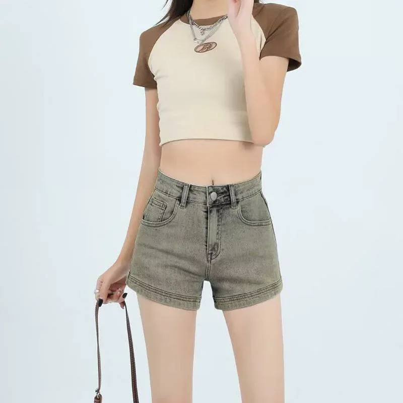 ホットパンツ レディース 夏 デニム ハイウエスト タイト スリム レトロ アメリカン スタイル セクシー 合わせやすい カジュアル 普段使い