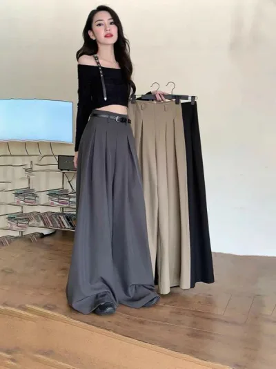 レディース ワイドパンツ ハイウエスト ゆったり スーツパンツ カジュアル ロング丈 ドレープ感 スタイルアップ 春夏 通勤 普段使い 軽量 伸縮性