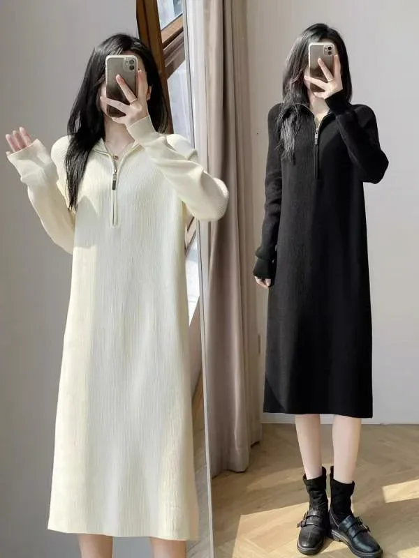 ワンピース レディース 秋冬 大きめサイズ ニット インナー ミドル丈 ロングスカート リラックス ゆったり スリム効果 ぽっちゃり対応 暖かみ 伸縮性 普段使い