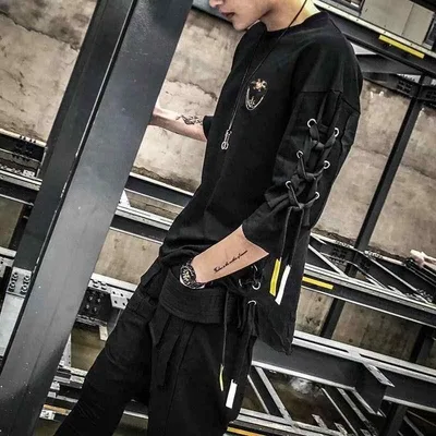 Tシャツ メンズ 夏用 ヒップホップ リボン 短袖 ゆったり 韓国 ストリートファッション 学生向け カジュアル トップス コットン 素材 軽量 吸湿速乾 普段使い