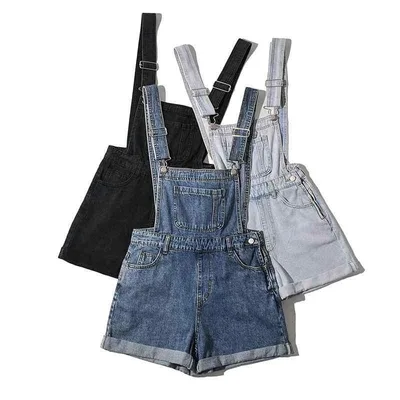 Women's Denim Suspender Shorts, Summer High Waist Fit, Wide Leg, Slim Style, Casual, Everyday Use, Stretch Material, Lightweight, Stretchable, For Work, School, Daily Coordination