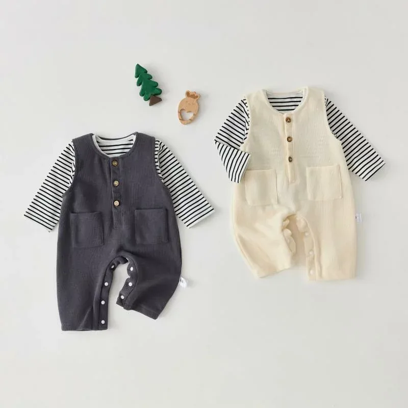 ロンパース ベビー 長袖 2点セット 春秋 ファッション 赤ちゃん服 柔らかい素材 普段使い 室内着