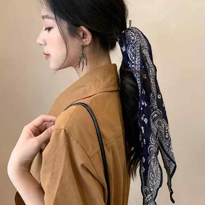 ヘッドスカーフ レディース レトロ ペイズリー 花柄 シルク ヘアバンド ネックスカーフ 菱形 デザイン クラシック アメリカン スタイル ファッション アクセサリー