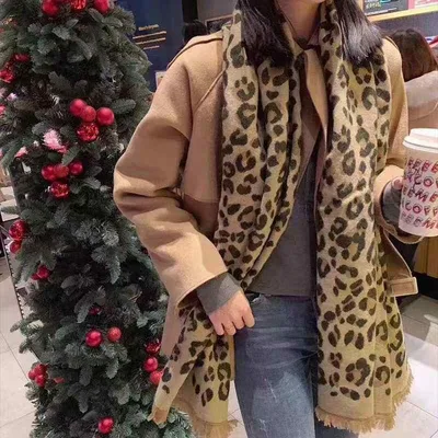 Shawl Women's Leopard Print Fringe Stole Scarf Muffler Autumn/Winter Everyday Use Versatile Casual Korean Fashion Trend Warm Lightweight Soft Stylish