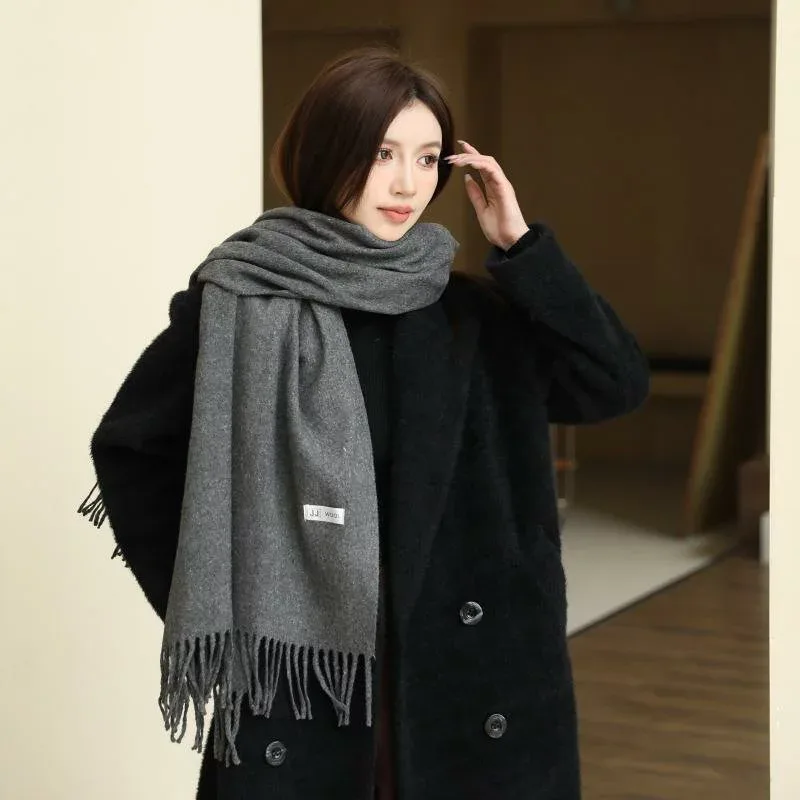Muffler, Wool, Single Color, Women's, Men's, Winter, Thick, Warm, Shawl Type, Easy to Match, Unisex, Everyday Use, Soft Material