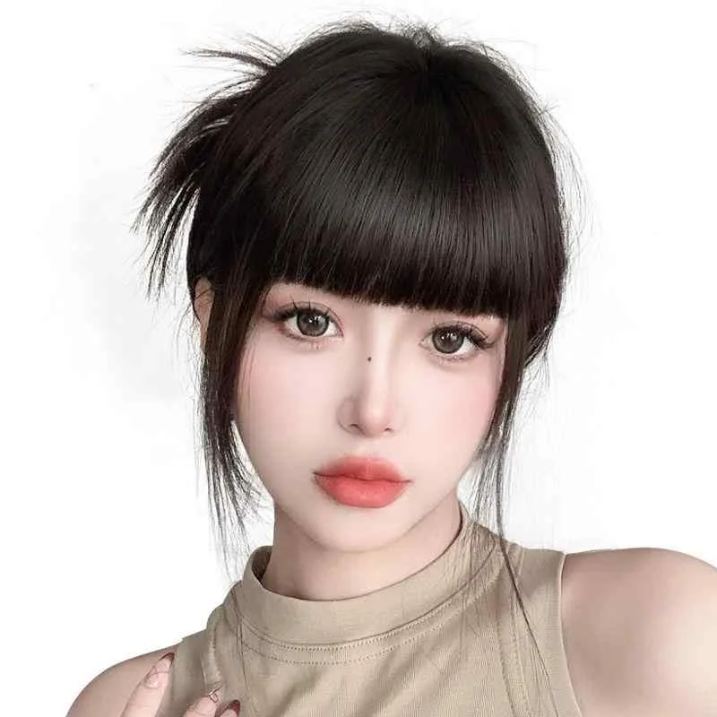 前髪ウィッグ 女性用 自然 厚手 フルバング リアル 無痕 ヘアピース フェイクヘア 日常使い 軽量 ナチュラル スタイル 調整可能 ロング ブラウン系 ブラック ダークカラー 通年対応