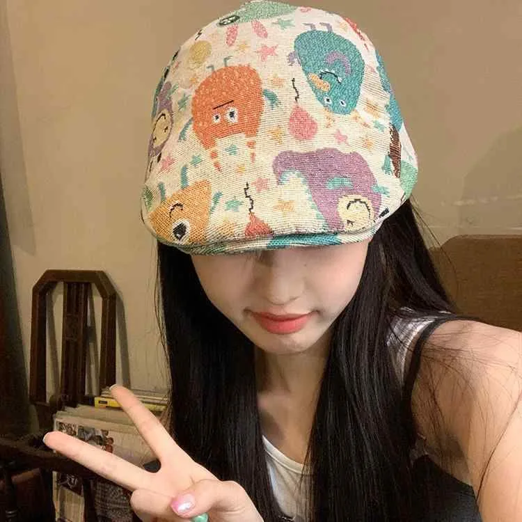 帽子 レディース 春夏 かわいいモンスター グラフィティ ニュースボーイキャップ 画家 ストリート レトロ ベレー帽 フェイスフレーミング 軽量 通気性 コットン素材 カジュアルスタイル