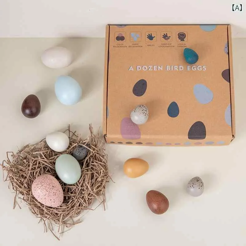 おもちゃ かわいい 卵 シミュレーション おもちゃの 鶏と アヒルの 卵の 塗装 セット 12個の 箱入り 子供用 プレイハウス 木製 おもちゃ