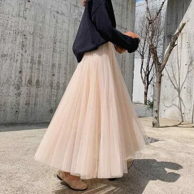 スカート レディース ロング丈 フレアスカート ミモレ丈 チュールスカート 無地 シンプル 着痩せ 体型カバー ウエストゴム ボトムス Aライン 揺れ感 フェミニン 大人かわいい エレガント きれいめ カジュアル 普段使い お出かけ 上品 柔らかい 軽や