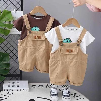 セットアップ キッズ 男の子 半袖 トップス ズボン 2点セット 夏用 サロペット オーバーオール 恐竜柄 キャラクター かわいい 子供服 カジュアル 普段着 幼稚園 通園着 通学用 お出かけ用 綿混素材 通気性 柔らかい 快適 吸湿速乾 動きやすい ビ