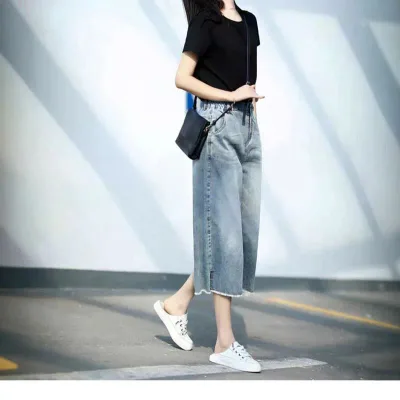 パンツ レディース 大きいサイズ デニム ワイドパンツ 七分丈 ジーパン 体型カバー ゆったり ストレートパンツ ハイウエスト 切り替え 切りっぱなし フリンジ 脚長 着痩せ カジュアル 普段使い ラフ スタイルアップ ストレッチ 接触冷感 通気性 快適