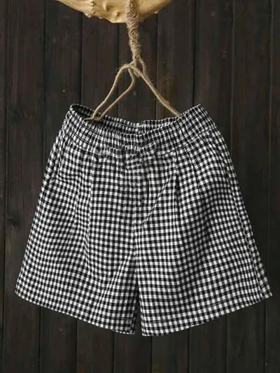 ショートパンツ レディース 大きいサイズ ゆったり ハーフパンツ 短パン ボトムス ズボン 部屋着 普段使い カジュアル 格子柄 チェック柄 薄手 通気性 体型カバー 着痩せ 細見え ウエストゴム 伸縮性 軽量 お腹周り カバーアップ ラウンジウェア 休