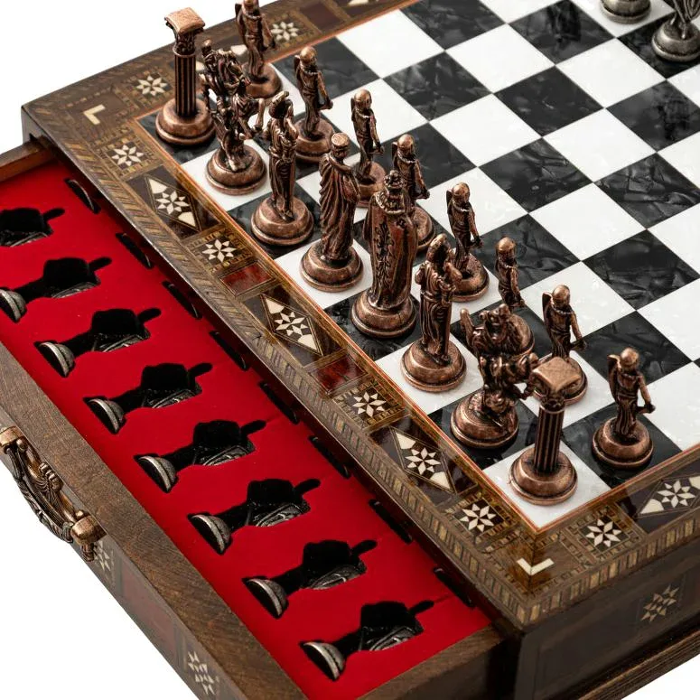 チェスセット 15’’ Handmade Wooden Chess Set with British Army Metal Pieces ? Luxury Storage Board ? Gift for Adults, Fathers & Collectors, Gift for Him (Black) 【並行輸入品】