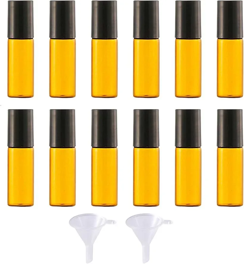 ロールオンボトル アトマイザー オイルボトル 遮光 アロマ 香水 ガラス 詰め替え 漏斗2個付き 5ml 12本セット