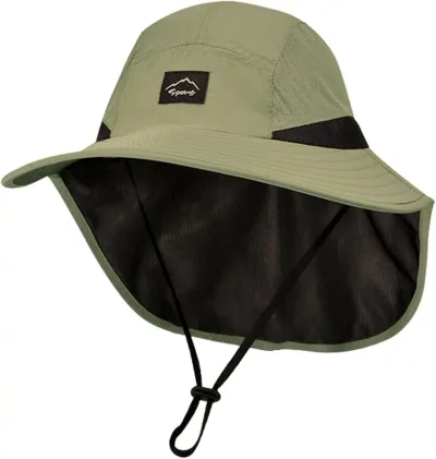 UPF50+ UVカット アウトドア 帽子 日よけ 子供 大人 用 通気 メッシュ 登山 キャンプ 通園 通学 折りたたみ 3色 (グリーン, 52.0 cm)