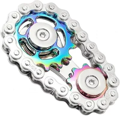 ハンドスピナー フィンガースピナー fidget Spinner バイクチェーンスピナー フィンガーギア 指先 健康 回転おもちゃ よく回る (Rainbow)
