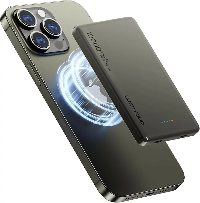 Magon モバイルバッテリー 10000mAh 12MM 軽量薄型 マグネット PD20W USB-c出力 ワイヤレス出力 15W for Android/7.5W LED残量表示 (ナチュラルチタニウム)