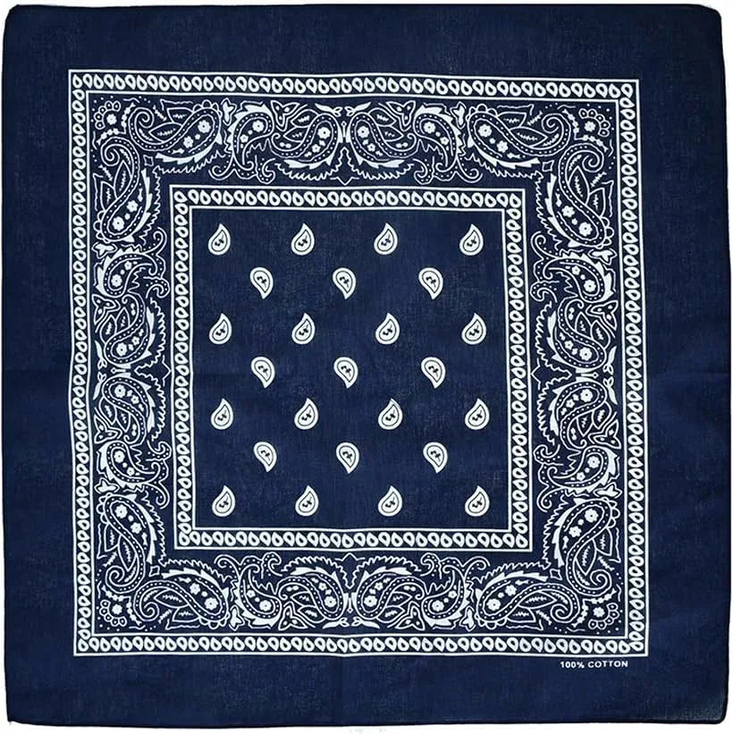 バンダナ 綿100% コットン ペイズリー 柄 ハンカチ 大判 (ネイビー, 54cm x 54cm)