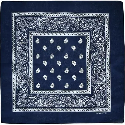 バンダナ 綿100% コットン ペイズリー 柄 ハンカチ 大判 (ネイビー, 54cm x 54cm)