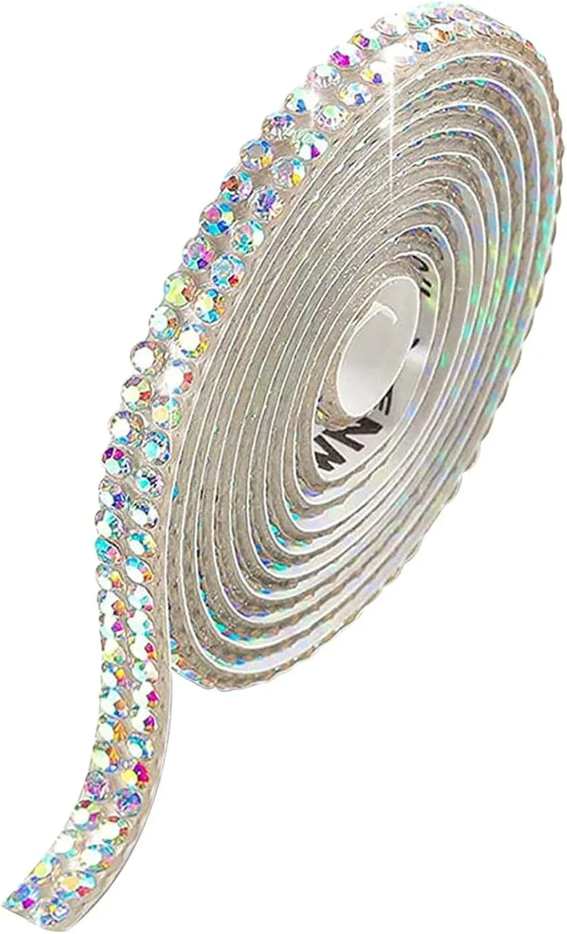 ラインストーン テープ キラキラ 自粘着 デコシール 長さ90cm 手芸 DIY用 (オーロラ, 4.5mm(2列))