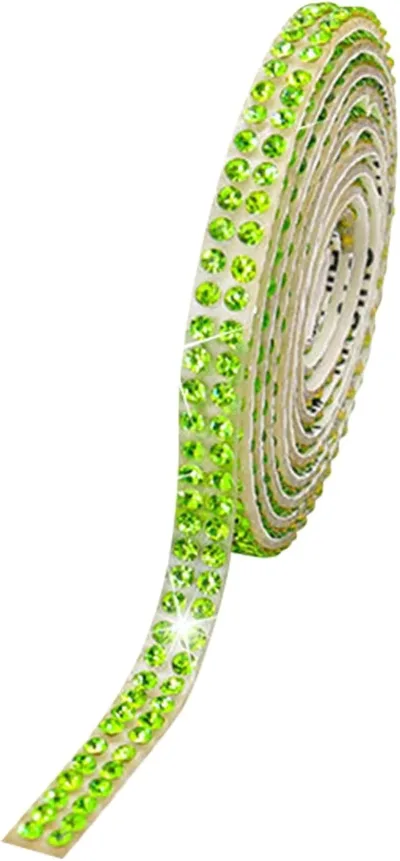 ラインストーン テープ キラキラ 自粘着 デコシール 長さ90cm 手芸 DIY用 (ライトグリーン, 4.5mm(2列))