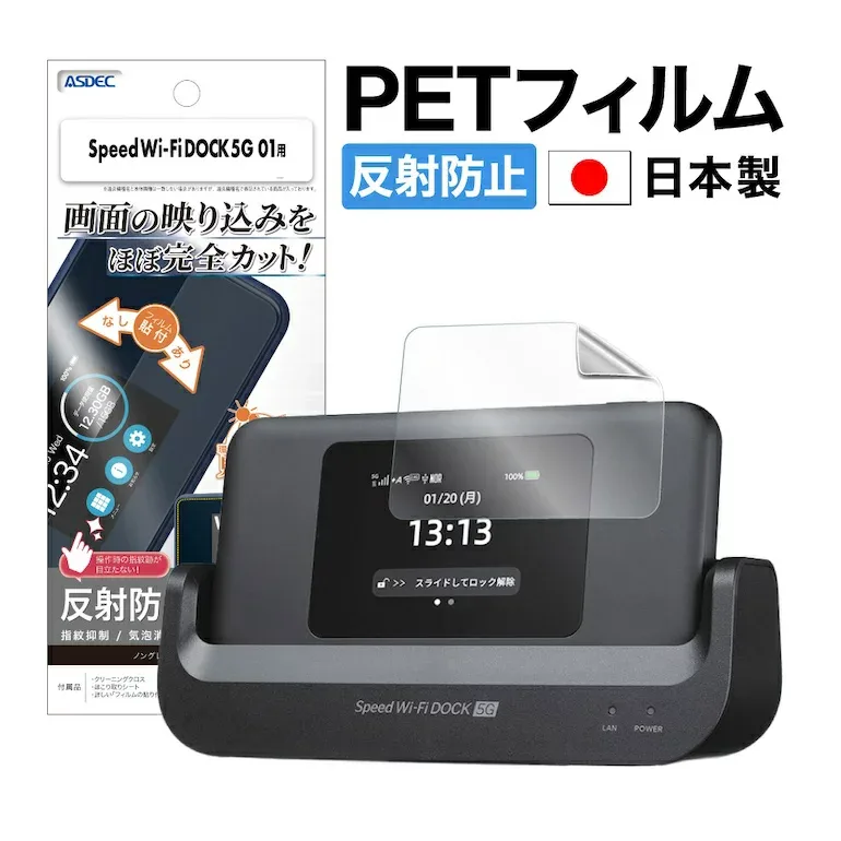 Speed Wi-Fi DOCK 5G 01 フィルム アンチグレア カメラフィルム付 日本製 マット 反射防止 映り込み防止 指紋防止 気泡消失 割れない 保護フィルム ASDEC アスデック NGB-CPS01