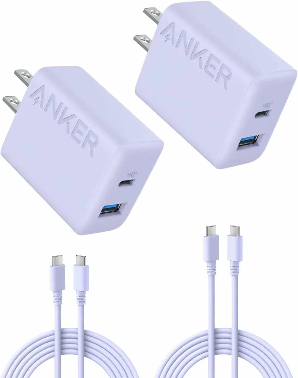 【ポイント2倍】 Anker Charger (20W, 2-Port) with USB-C & USB-C ケーブル パープル 2個セット 送料無料