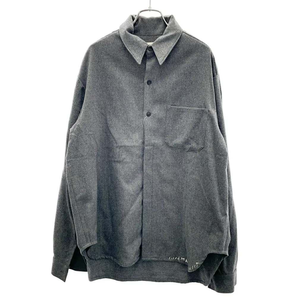 MARNI マルニ 22AW ロゴステッチ ウールフランネルシャツ CUMU0260S0 UTW970 グレー 46 【中古】 ITC41P88E8XE