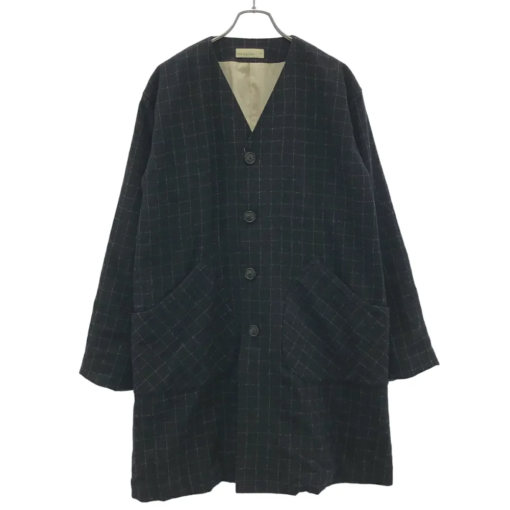 rdv o globe ランデヴーオーグローブ ノーカラーウールチェックコート 162MA003 ブラック 1 【中古】 ITPASGJYZQDC