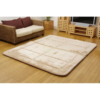 \ポイント7倍+クーポン最終/ ラグマット/こたつ敷布団 (ベージュ 190×240cm) 洗える 軽量 国産固綿40mm使用 フランネル地 ふっくら敷 〔リビング〕