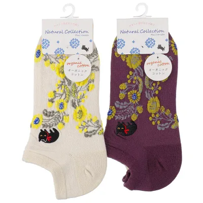 Natural Collection スニーカー丈 リース花柄ネコ刺? 2点入り 靴下 レッグウェア 足元コーデ デイリー 普段使い お出かけ ファッション コーディネート 日常使い 通販 買い替え 家庭用