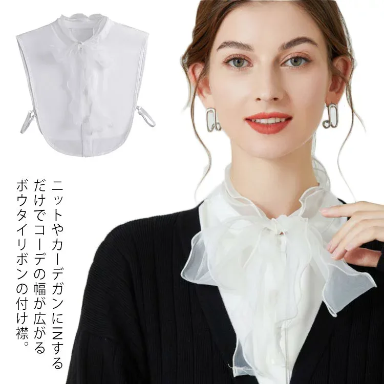 【ポイント5倍】レイヤード ファッション小物 付け襟 リボン付き ロリータ レディース 付け衿 送料無料 ゴスロリ 送料無料 コスプレ ボウタイリボン 付けえり 重ね着風 衿 つけえり フリルブラウス