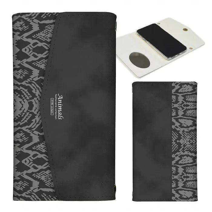 Compatible with all models iPhone14 13 12mini Pro Max Compatible with iPhoneSE (2nd generation) Letter type with mirror Smartphone case Notebook type Letter case Compatible with Xperia AQUOS arrows Galaxy Google Pixel4 Android Apple Snake pattern Python Gray Adult cute Ladies