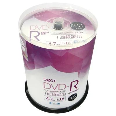 Free shipping DVD-R for recording video 100 discs 4.7GB in spindle case CPRM compatible 16x speed white wide printing compatible Lazos L-CP100P/2631x3 pcs set/wholesale