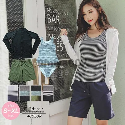 ママ水着 日焼け止め 水着の上に着る服 水着セット タンキニ ミセス レディース 上下セット 花柄 可愛い 体型カバー