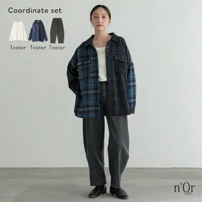 3点コーデセット 2025 レディース シャツ 長袖 トップス チェックシャツ 羽織 起毛 チェック柄 Tシャツ ロンT カットソー インナー デニム パンツ ボトムス 秋 冬 オシャレウォーカー 【メール便不可】【50】