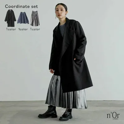 3点コーデセット 2025 レディース ジャケット コート アウター ライトアウター 長袖 ニット セーター スカート ロングスカート プリーツスカート ボトムス 秋 冬 オシャレウォーカー 【メール便不可】【80】