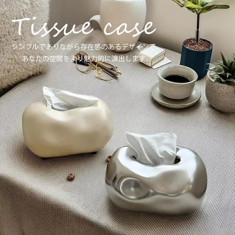 Tissue Case Cute Tissue Case Silver Scandinavian Tissue Box Stylish Ceramic Simple Korean Interior Miscellaneous Goods Tissue Box Case Washroom Living Room Tabletop