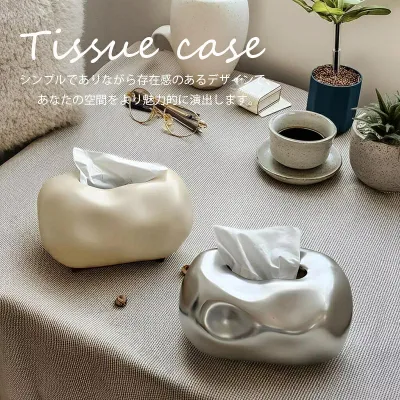 Tissue Case Cute Tissue Case Silver Scandinavian Tissue Box Stylish Ceramic Simple Korean Interior Miscellaneous Goods Tissue Box Case Washroom Living Room Tabletop