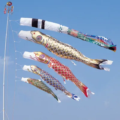 黄金 6m 7点 鯉4匹 黄金飛龍吹き流し錦鯉 鯉のぼり 大型セット ワタナベ鯉のぼり 日本製