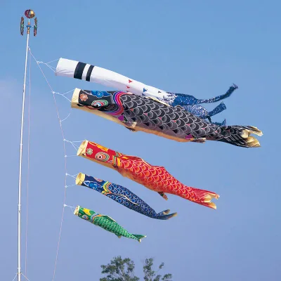 【名古屋節句飾 伝統的工芸品】天 手描き本染め鯉 4.5m 2間半 7点 鯉4匹 浪千鳥吹き流し錦鯉 鯉のぼり 大型セット4m 5m ワタナベ鯉のぼり 日本製
